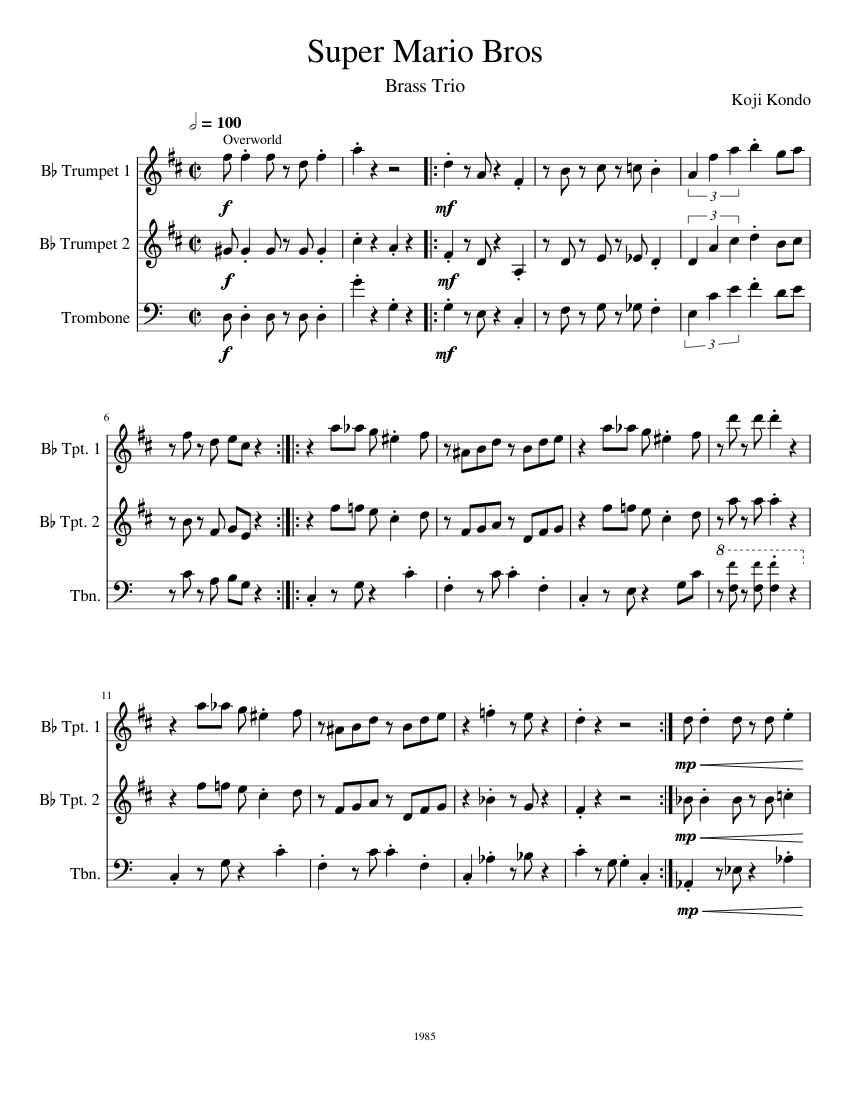 Super mario brothers – Koji Kondo Sheet music for Trombone, Trumpet in ...