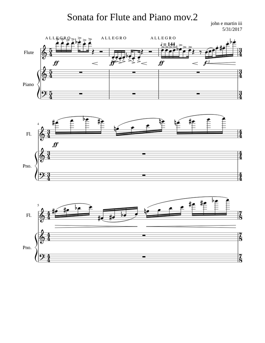 Sonata for Flute and Piano No 1 (unfinished) Sheet music for Piano ...