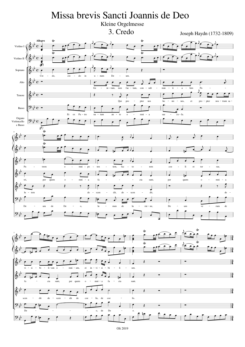 Kleine Orgelmesse or Missa brevis Sancti Joannis de Deo Mass No. 7 in Bb Major