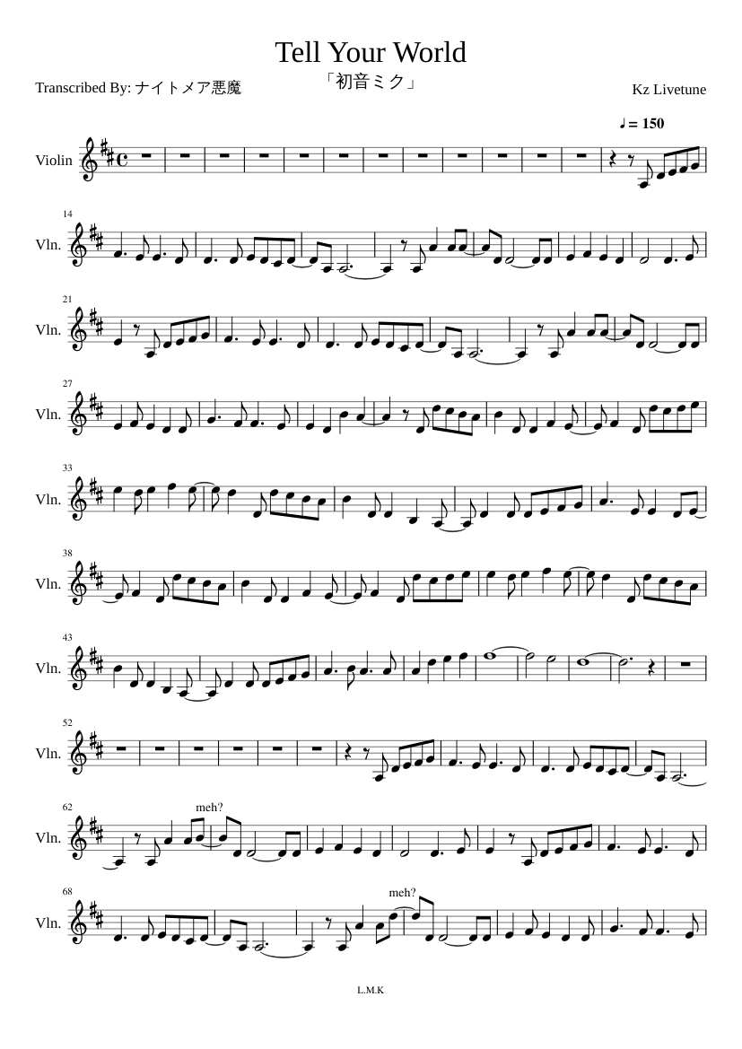 Tell Your World Violin Solo Easy Sheet Music For Violin Solo Musescore Com