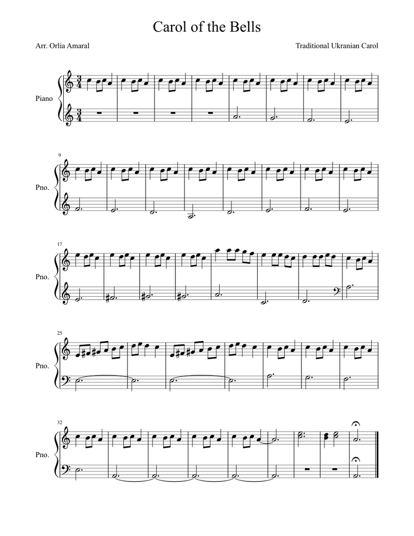 Carol of the Bells (easy piano) Sheet music for Piano (Solo) | Musescore.com