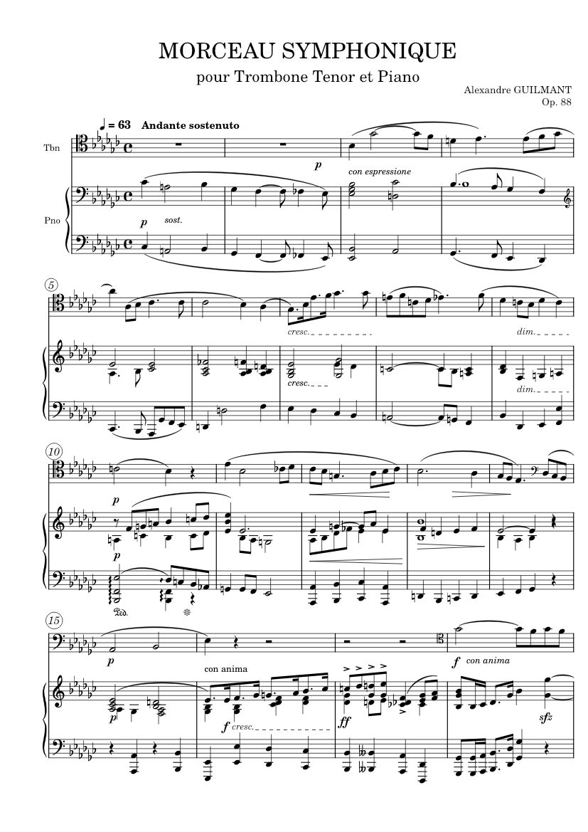 MORCEAU SYMPHONIQUE pour Trombone Tenor et Piano Alexandre Guilmant