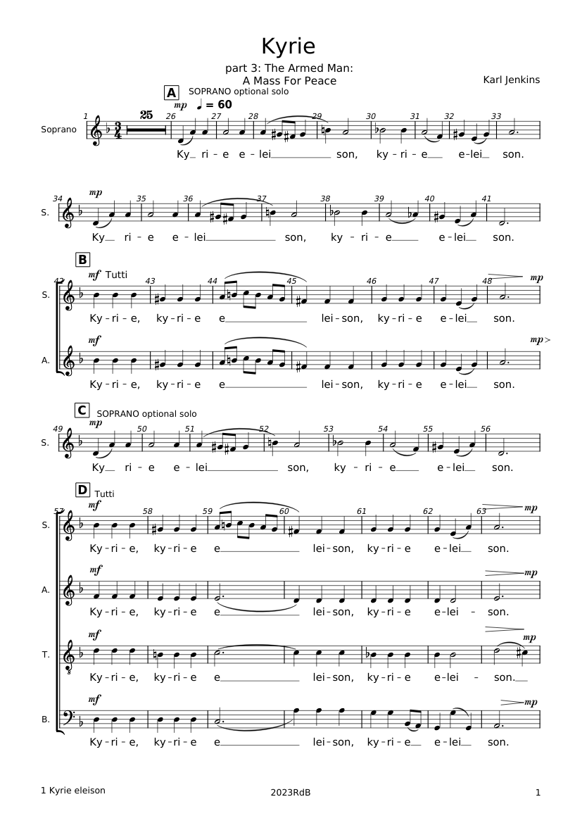 Kyrie – Karl Jenkins Sheet music for Soprano, Alto, Tenor, Bass voice  (Choral) | Musescore.com