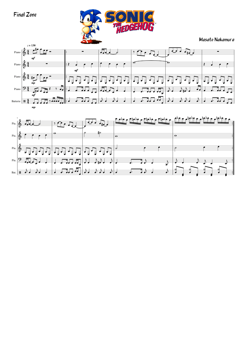 Sonic - Final Zone Sheet music for Piano, Drum group (Mixed Quintet)
