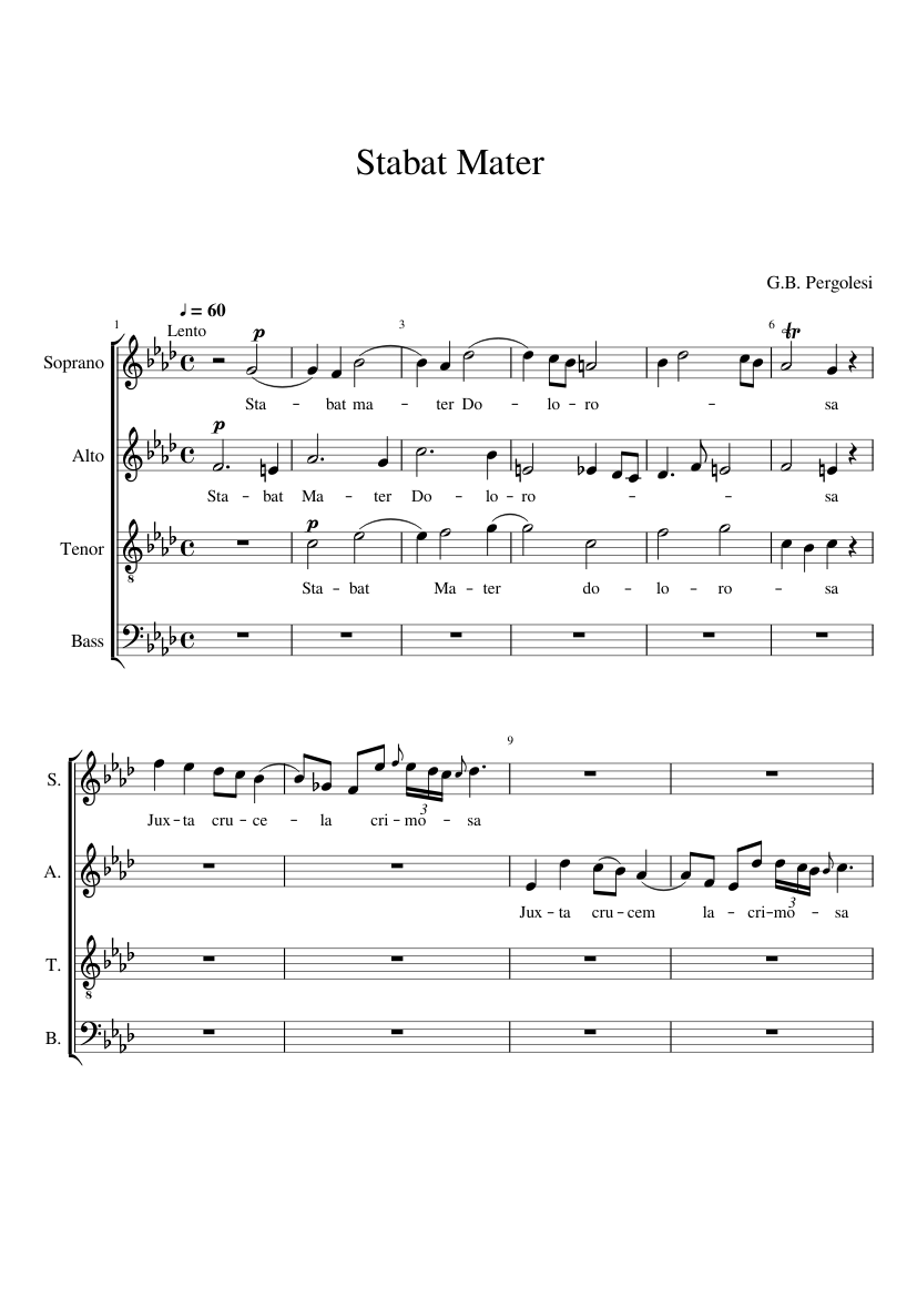 Stabat Mater - Pergolesi Sheet music for Soprano, Alto, Tenor, Bass voice  (Choral) | Musescore.com