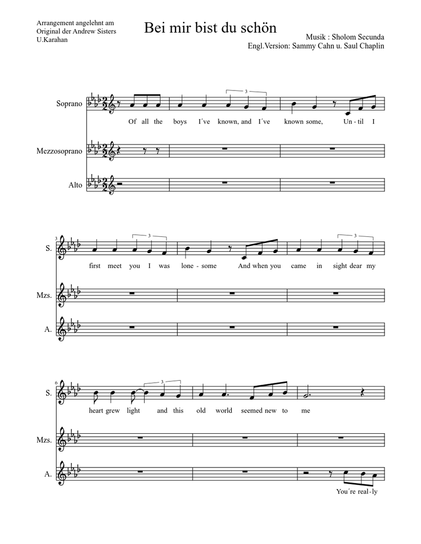 Bei mir bist du shein Sheet music for Soprano, Alto (Choral) | Musescore.com