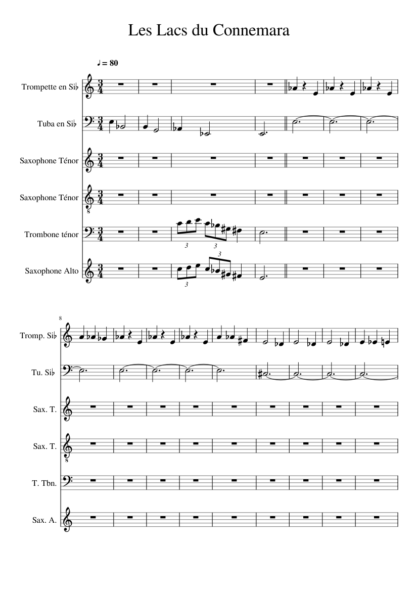 Les Lacs du Connemara Sheet music for Tuba, Trombone tenor, Saxophone alto,  Saxophone tenor & more instruments (Mixed Ensemble) | Musescore.com