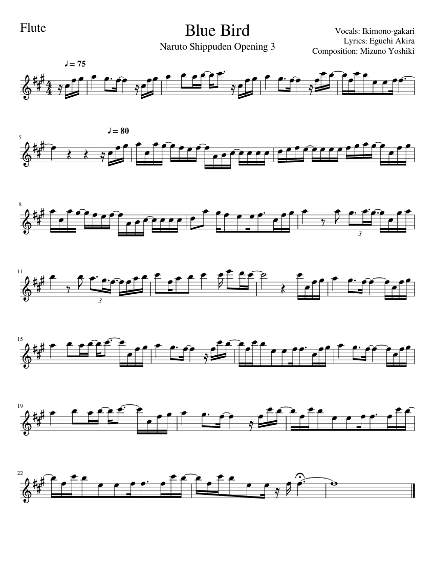 Blue Bird, Naruto Shippuden Sheet music for Flute (Solo) | Musescore.com