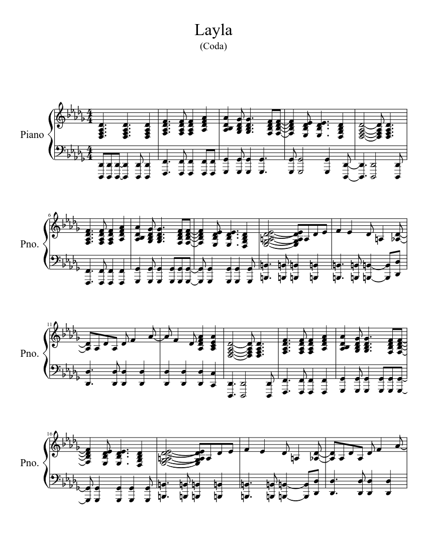 Layla Coda Sheet Music For Piano Solo Musescore Com Layla (clapton) piano cover lesson with chords/lyrics. layla coda sheet music for piano