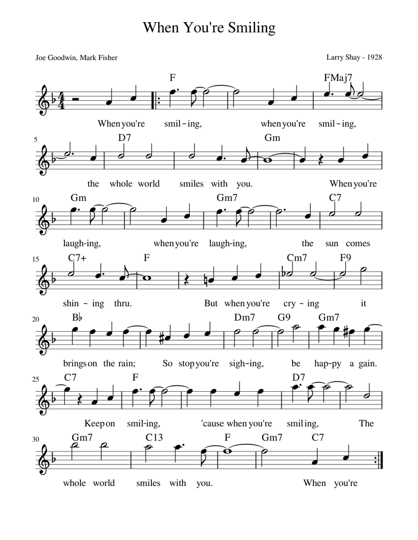 When you re smiling leadsheet sheet music for piano solo download