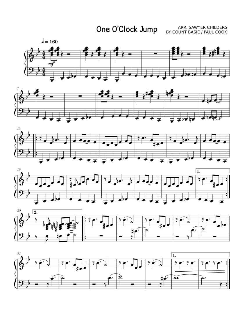 One O'Clock Jump – Count Basie 楽譜 ピアノ (ソロ) easy | MuseScore.com
