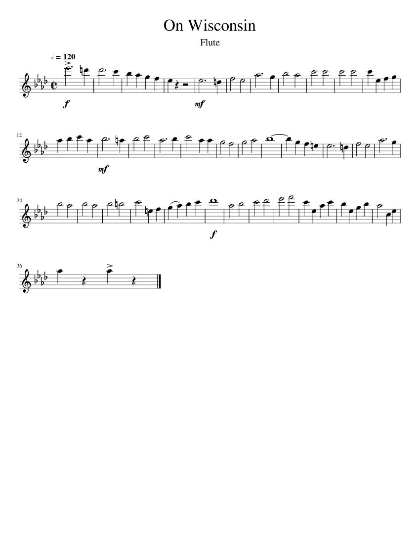 On Wisconsin Flute Sheet Music For Flute Marching Band Musescore