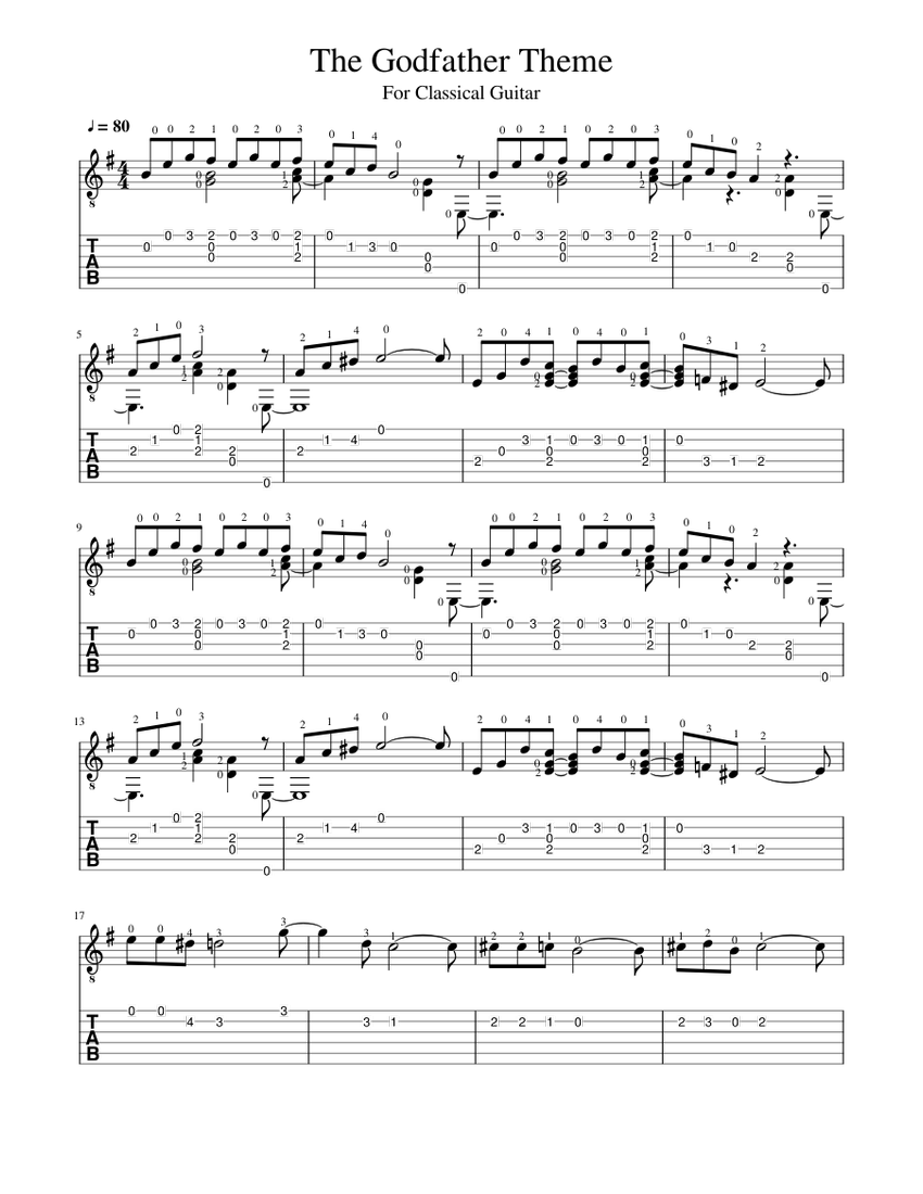 The Godfather Love Theme (for acoustic guitar) + TAB Sheet music for Guitar  (Mixed Duet) | Musescore.com