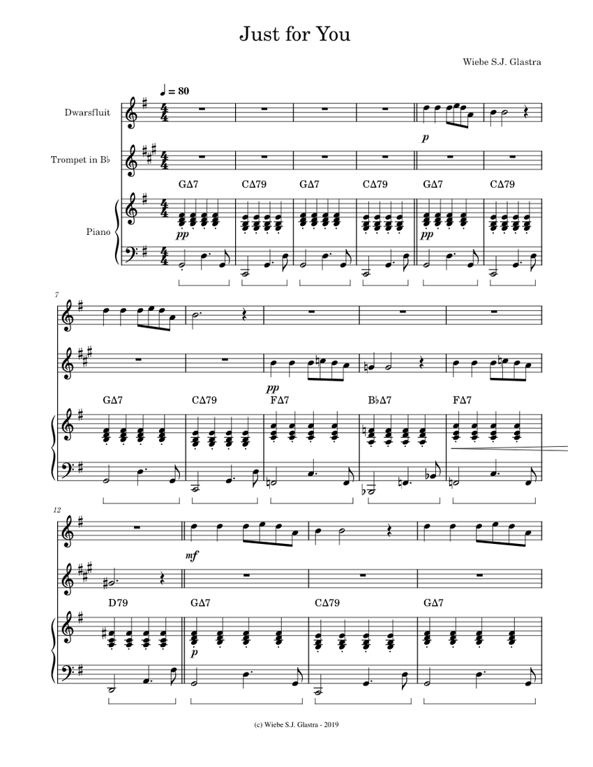 Just for You (duet for flute and trumpet) Wiebe S.J.Glastra Sheet music for Piano, Flute
