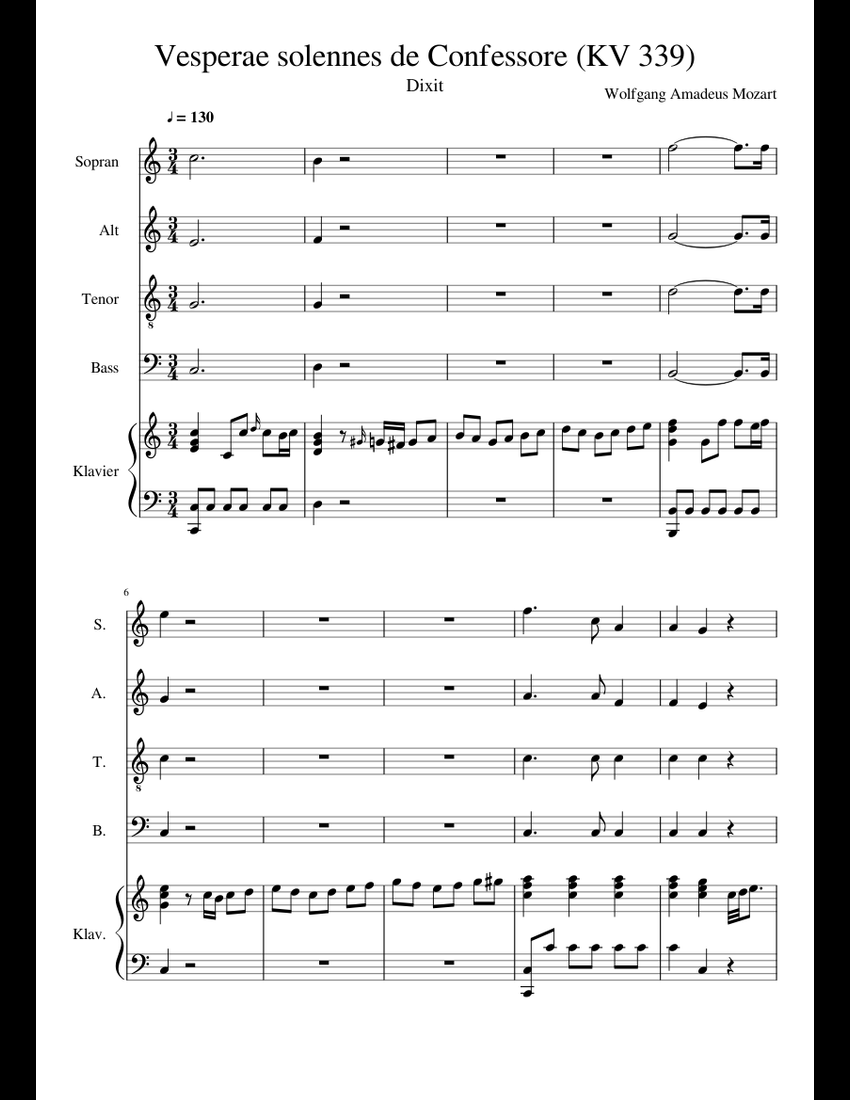 Klavierauszug Vesperae solennes de Confessore KV 339