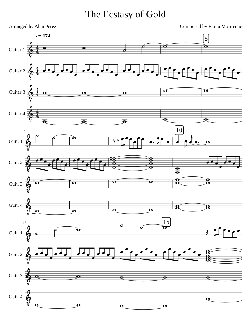 The Ecstasy of Gold Sheet music for Guitar (String Quartet) | Musescore.com