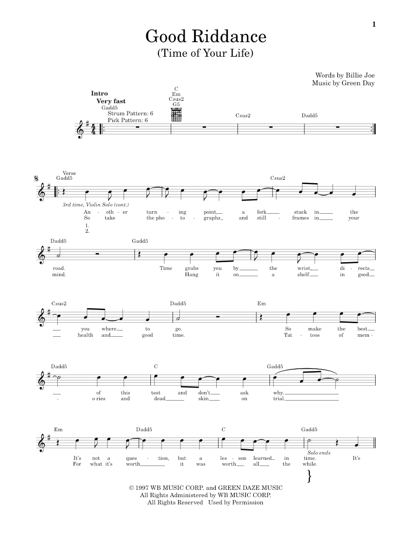 Play Official version of Good Riddance (Time of Your Life) sheet music ...