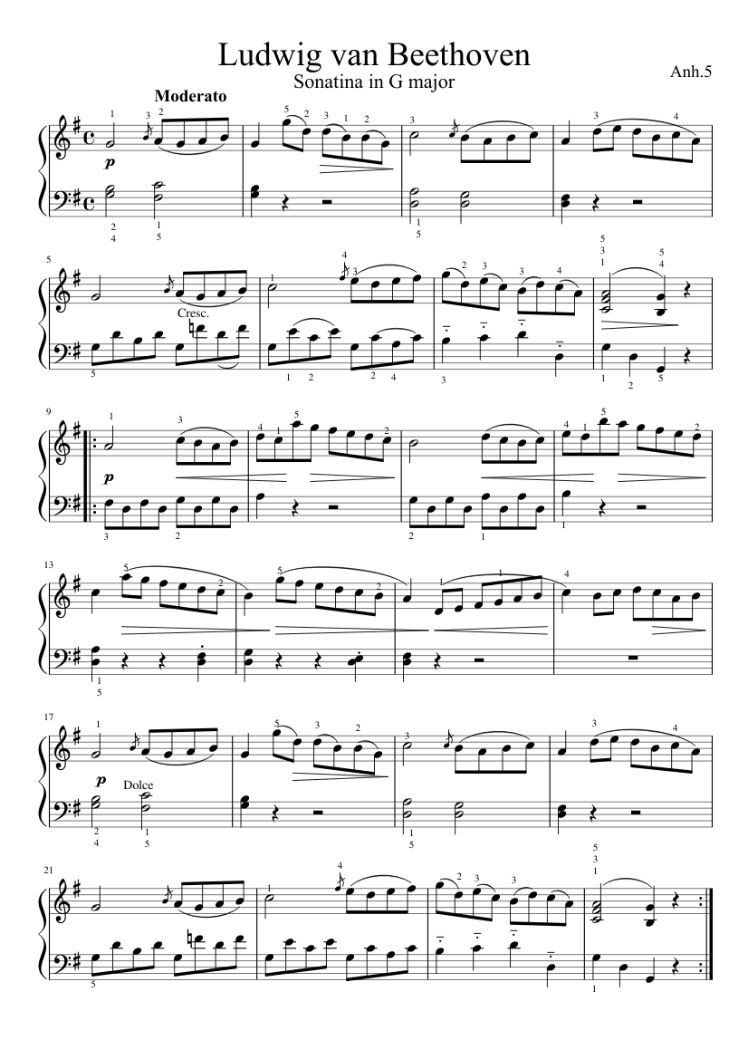refer Outside Take away Sonatina in G Beethoven Anh.5 No.1 Beethoven Sheet music for Piano (Solo) |  Musescore.com