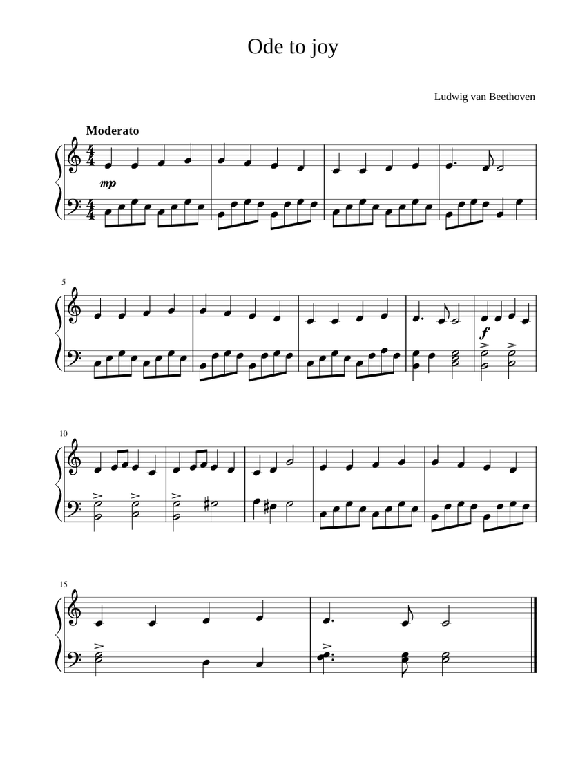 Ode To Joy – Ludwig van Beethoven Ode to joy Sheet music for Piano ...