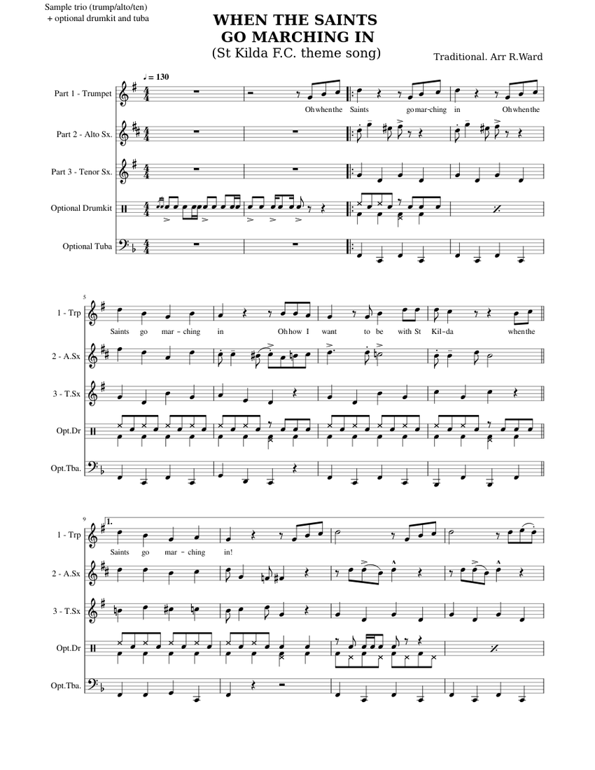 When The Saints Go Marching In Sheet music for Tuba, Saxophone alto, Saxophone tenor, Trumpet in
