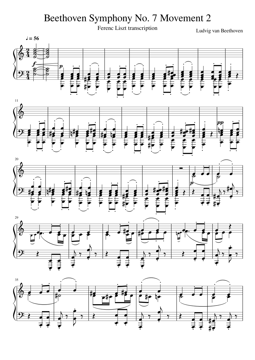 Beethoven Symphony No. 7 Mov. 2 Sheet music for Piano (Solo) | Musescore.com