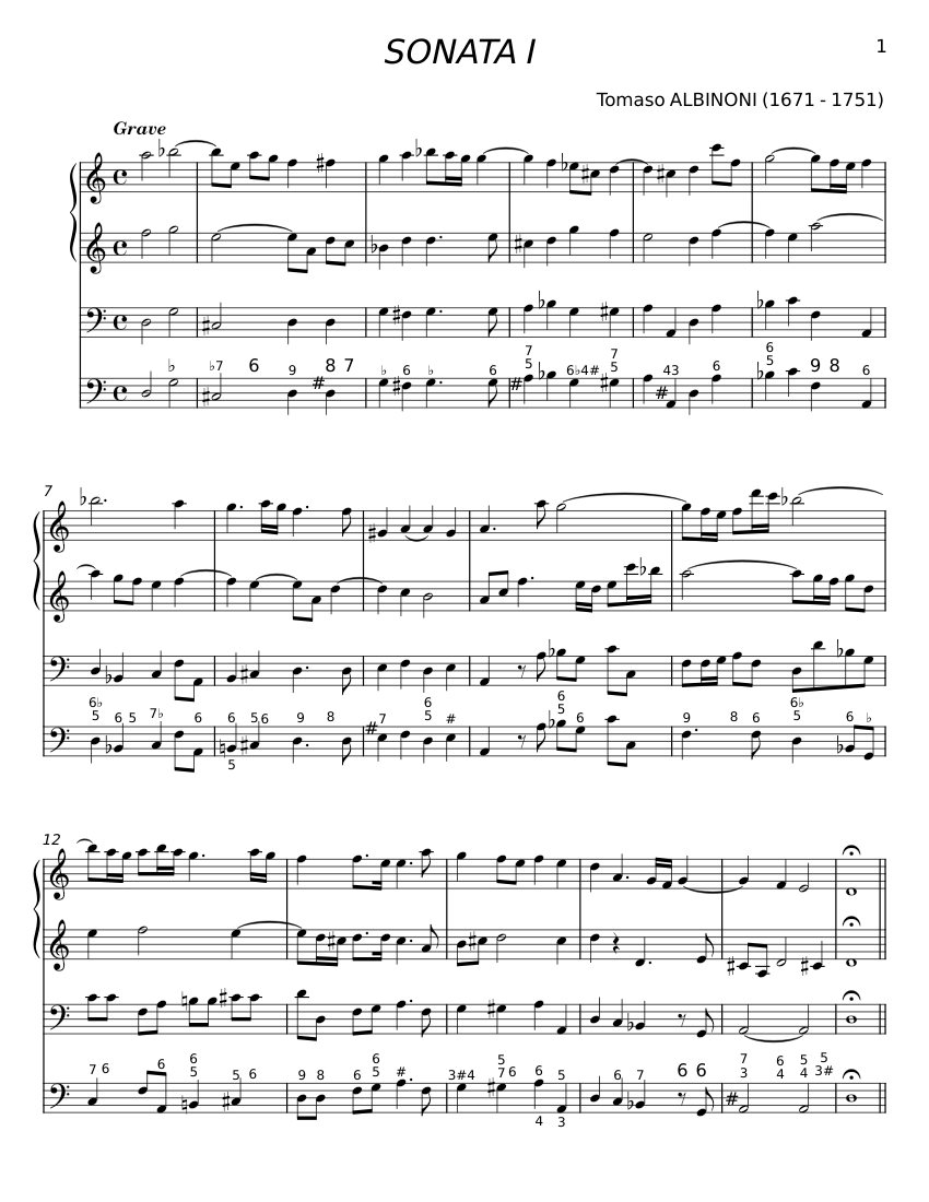 12 Trio Sonatas, Op.1 - Tomaso Albinoni Sheet music for Organ, Violin ...