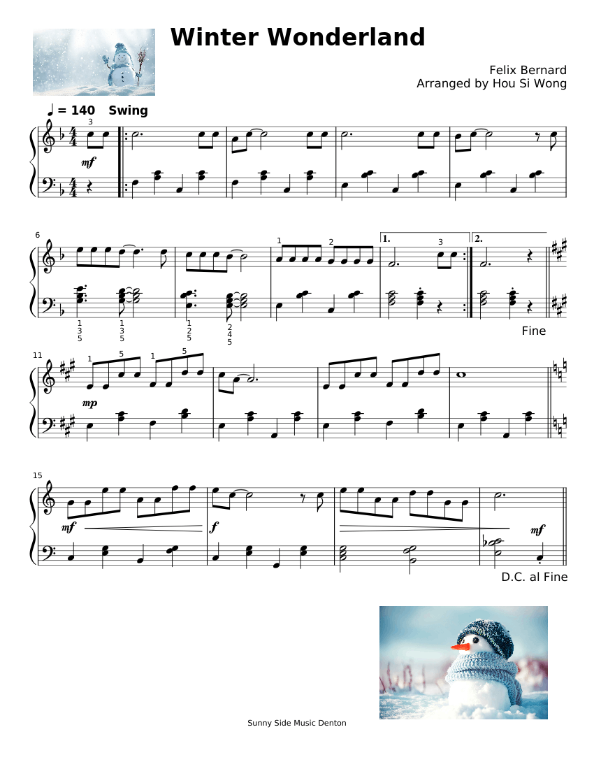 Winter Wonderland – Felix Bernard Sheet Music For Piano (Solo) Easy ...