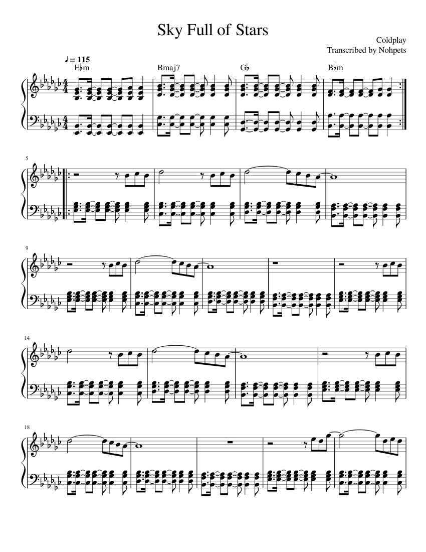 Coldplay-Sky full of stars Sheet music for Piano (Solo) | Musescore.com