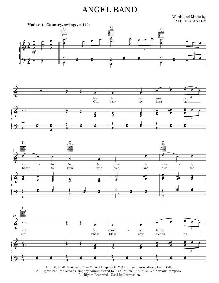 angel band Sheet music for Piano, Vocals by The Stanley Brothers