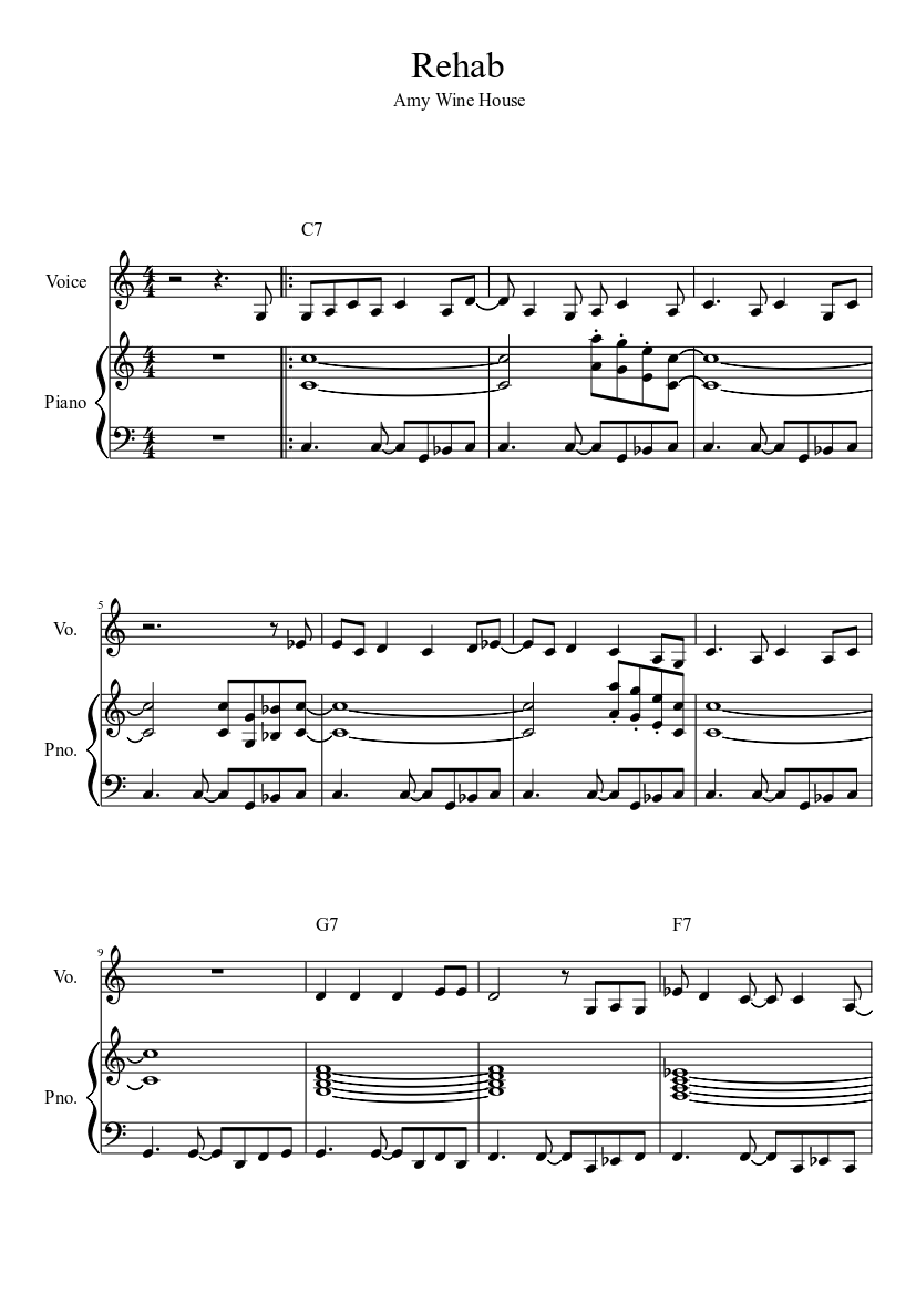 Rehab Sheet music for Piano, Voice (other) (Piano-Voice) | Musescore.com