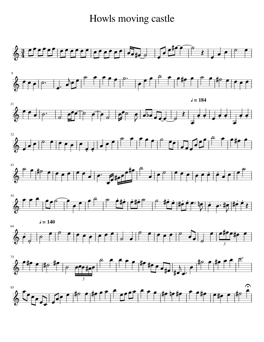 Download and print in PDF or MIDI free sheet music for Howl's Moving C...