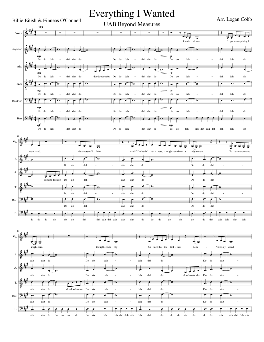 Everything I Wanted (A Cappella) - Billie Eilish Sheet music for Soprano,  Alto, Tenor, Bass voice & more instruments (Choral) | Musescore.com
