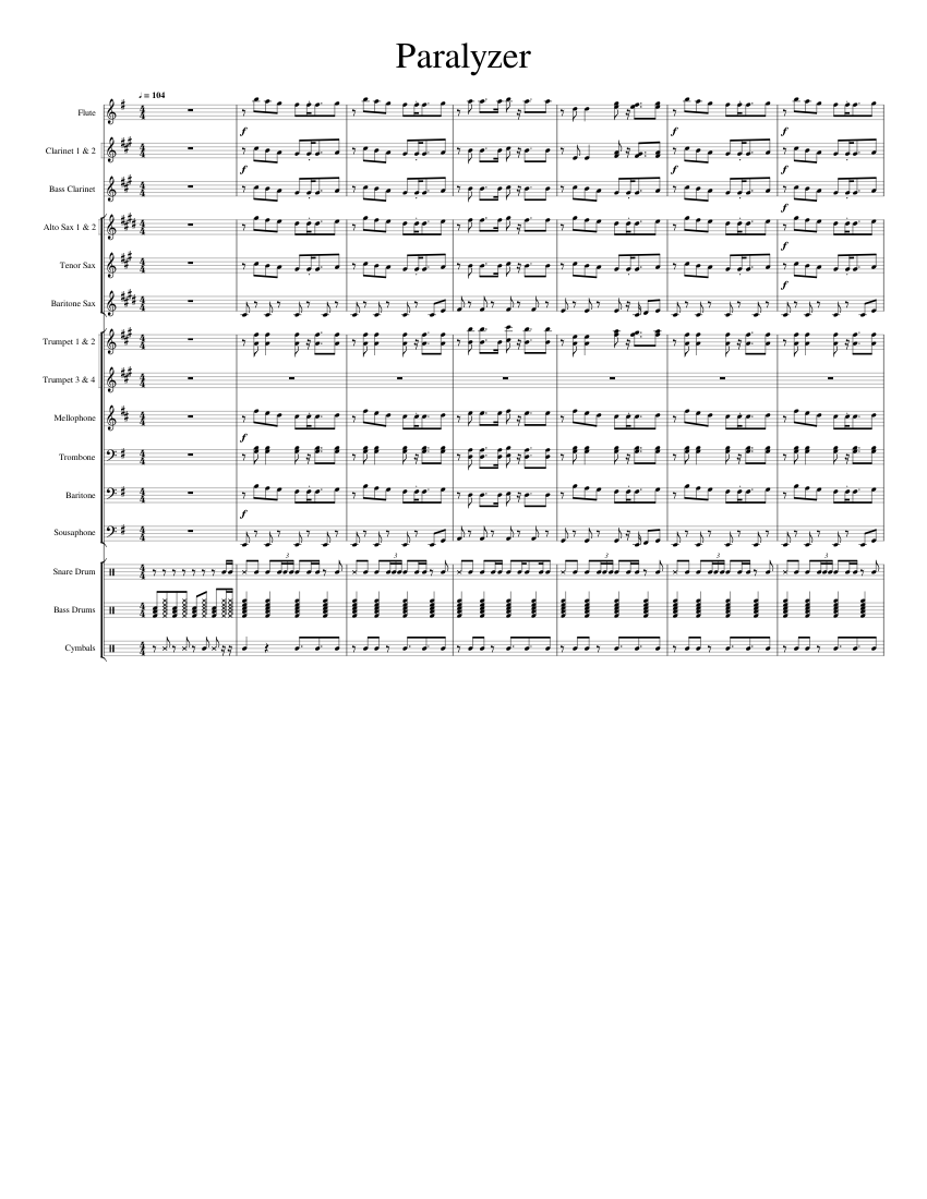 Paralyzer Sheet Music For Trumpet In B Flat Trombone Flute Clarinet In B Flat More Instruments Mixed Ensemble Musescore Com