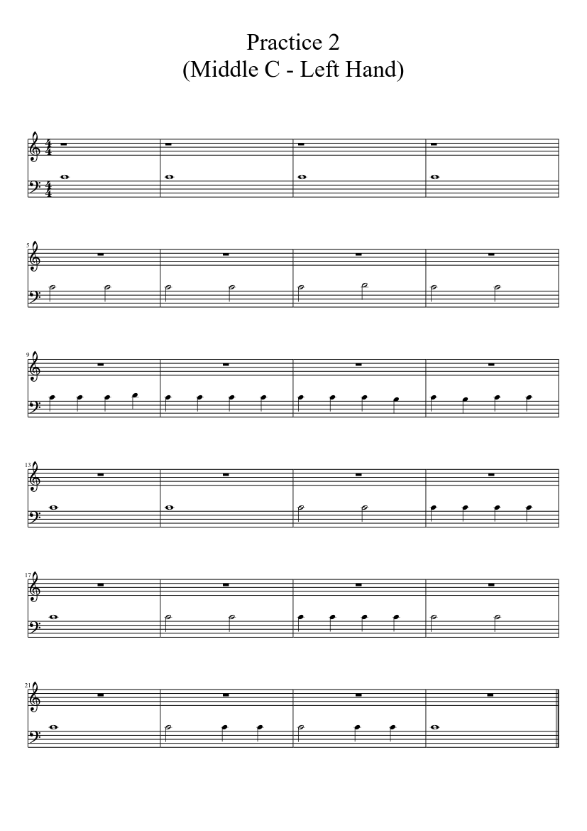 Practice 2(Middle C - Left Hand) Sheet music for Piano (Solo) |  Musescore.com
