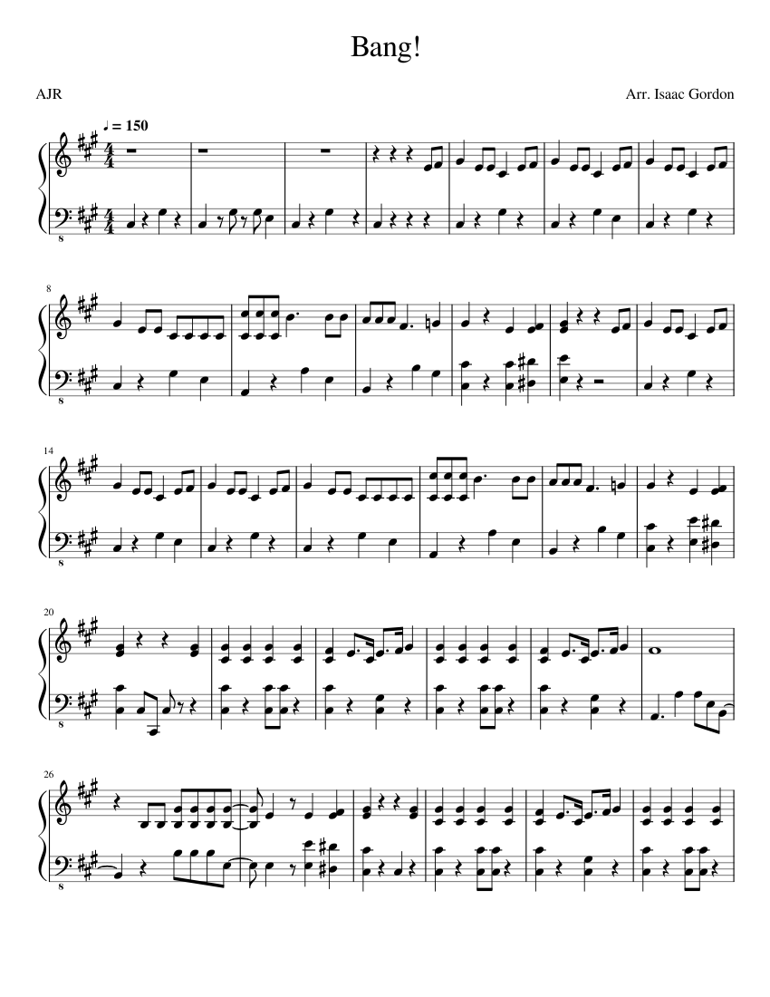 AJR-Bang! Sheet Music For Piano (Solo) Easy | Musescore.com