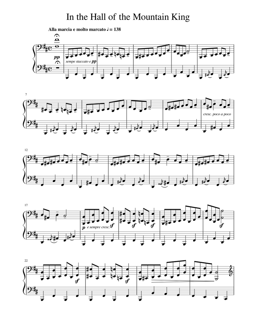 Grieg in the hall of the mountain king piano pdf In The Hall Of The Mountain King Sheet Music For Piano Solo Musescore Com
