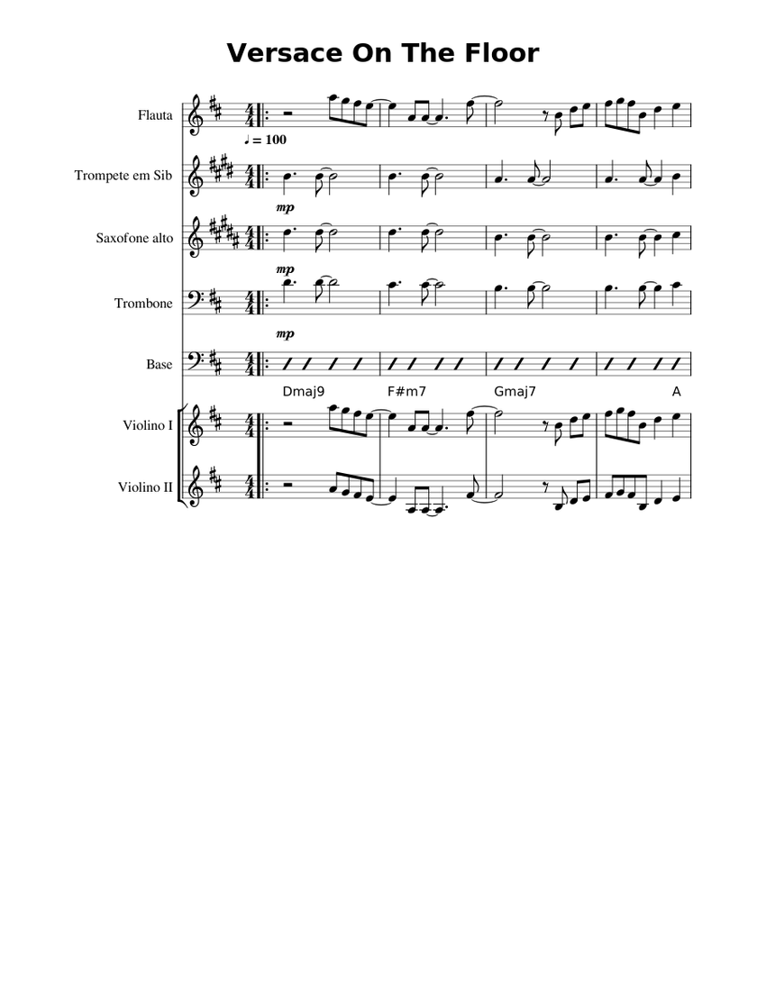 Versace On The Floor Sheet music for Trombone tenor, Flute, Saxophone alto,  Violin & more instruments (Mixed Ensemble) | Musescore.com