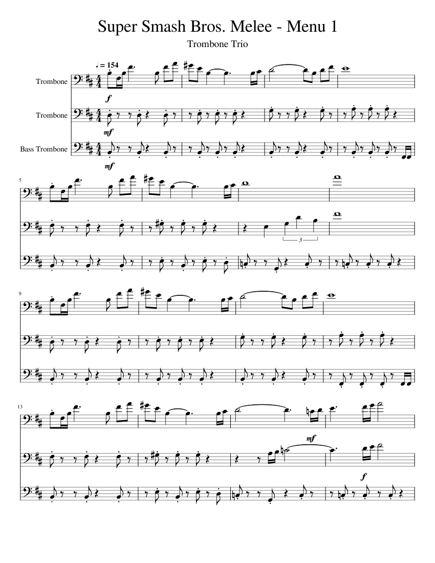 Super Smash Bros. Melee Menu 1 - Trombone Trio Sheet music for Trombone ...