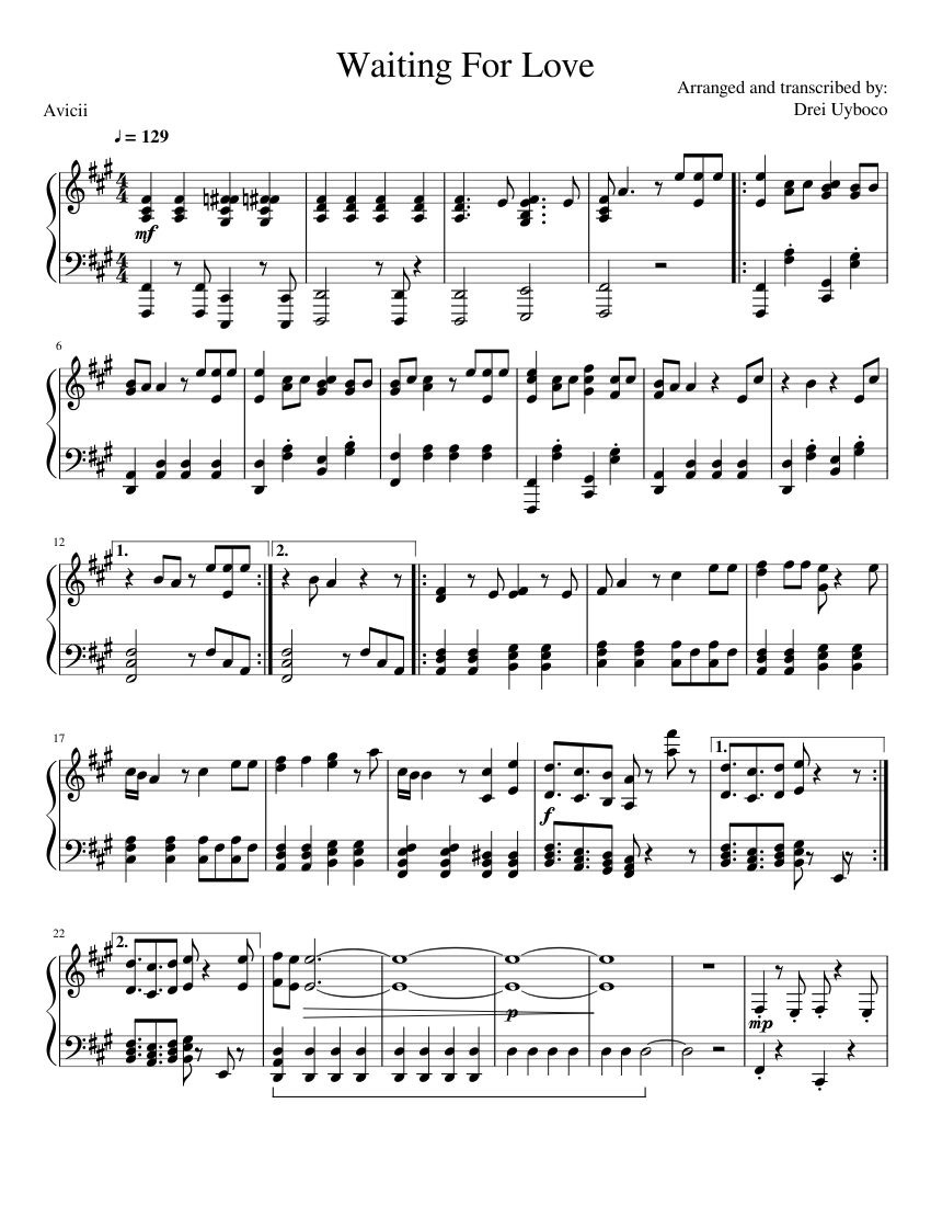 Waiting For Love by Avicii|Piano Sheet Sheet music for Piano (Solo) |  Musescore.com