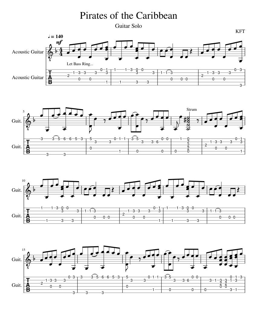 Pirates of the Caribbean Solo Guitar Tab (Short Ver.) Sheet music for Guitar  (Solo) | Musescore.com