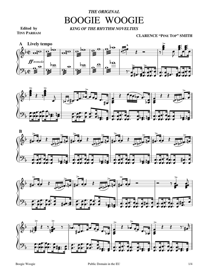 Pinetop's Boogie Woogie in F - edited by Tiny Parham Sheet music for Piano ( Solo) | Musescore.com
