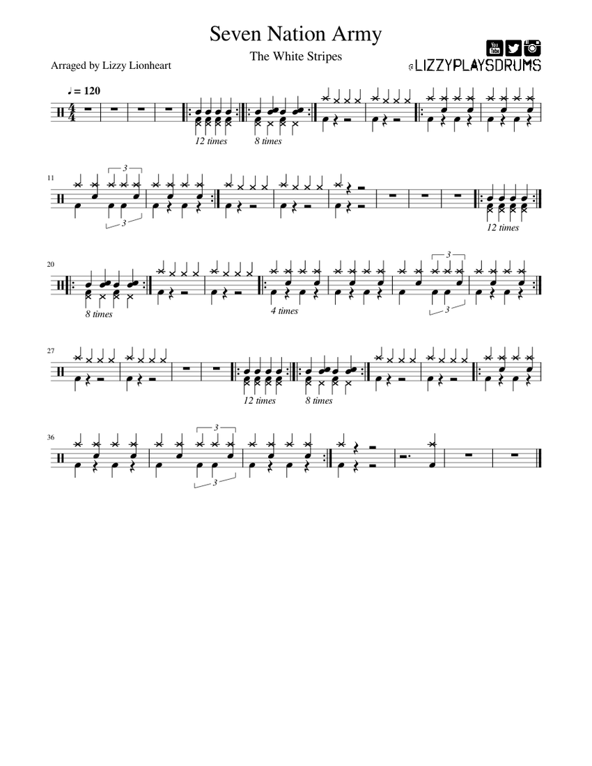 The White Stripes Seven Nation Army [Drums Only] Sheet music for Drum