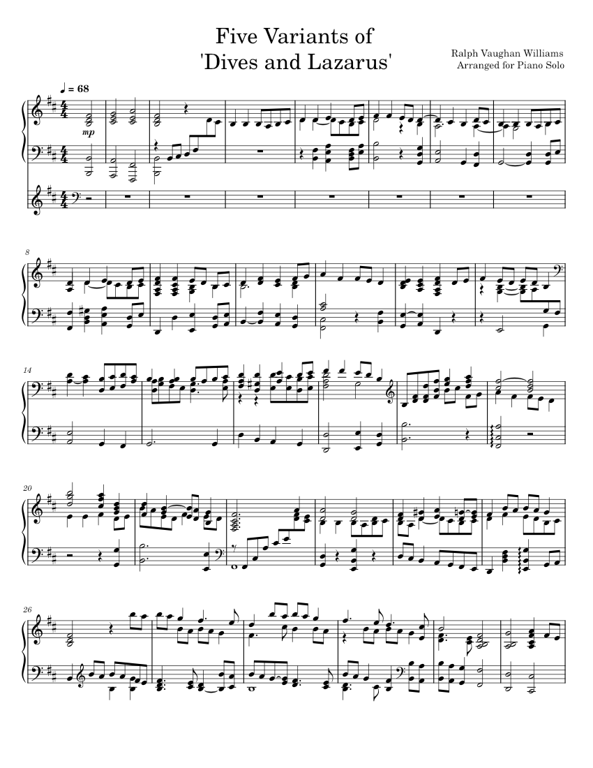 Five Variants of 'Dives and Lazarus' Sheet music for Piano (Solo ...