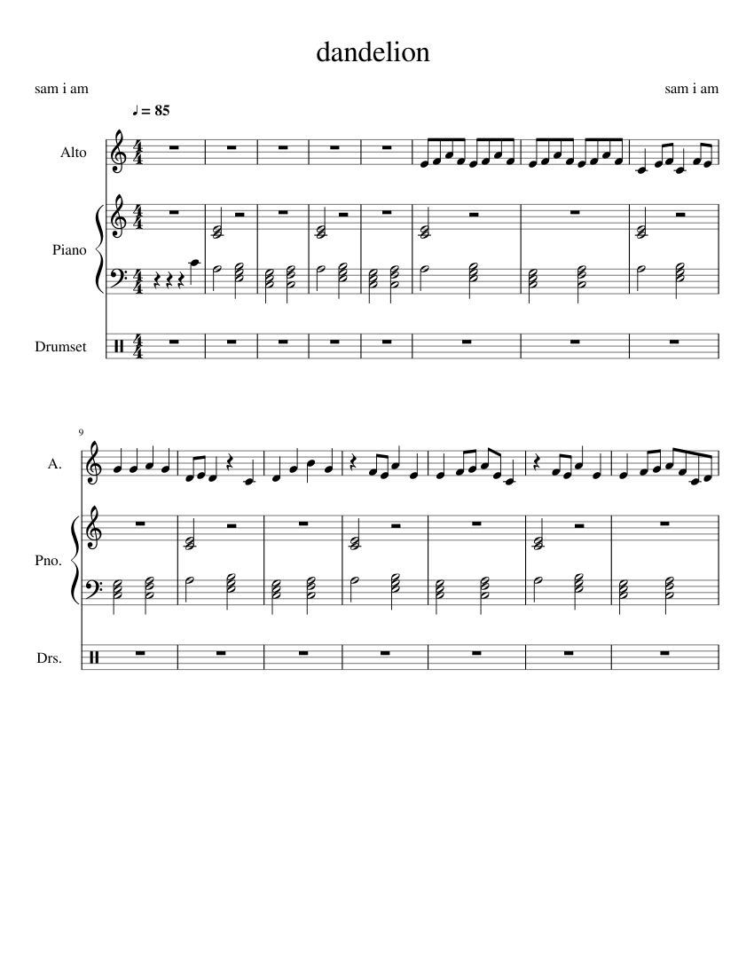 dandelion Sheet music for Piano, Alto, Drum group (Mixed Trio