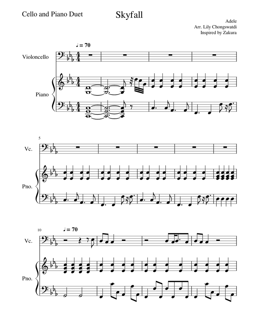 Skyfall~ Adele~ Cello, Piano Duet Sheet music for Piano, Cello (Solo) |  Musescore.com