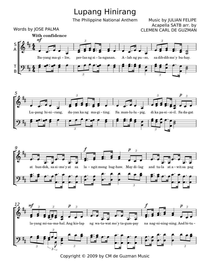 Lupang Hinirang Julian Felipe Sheet Music For Vocals Choral 