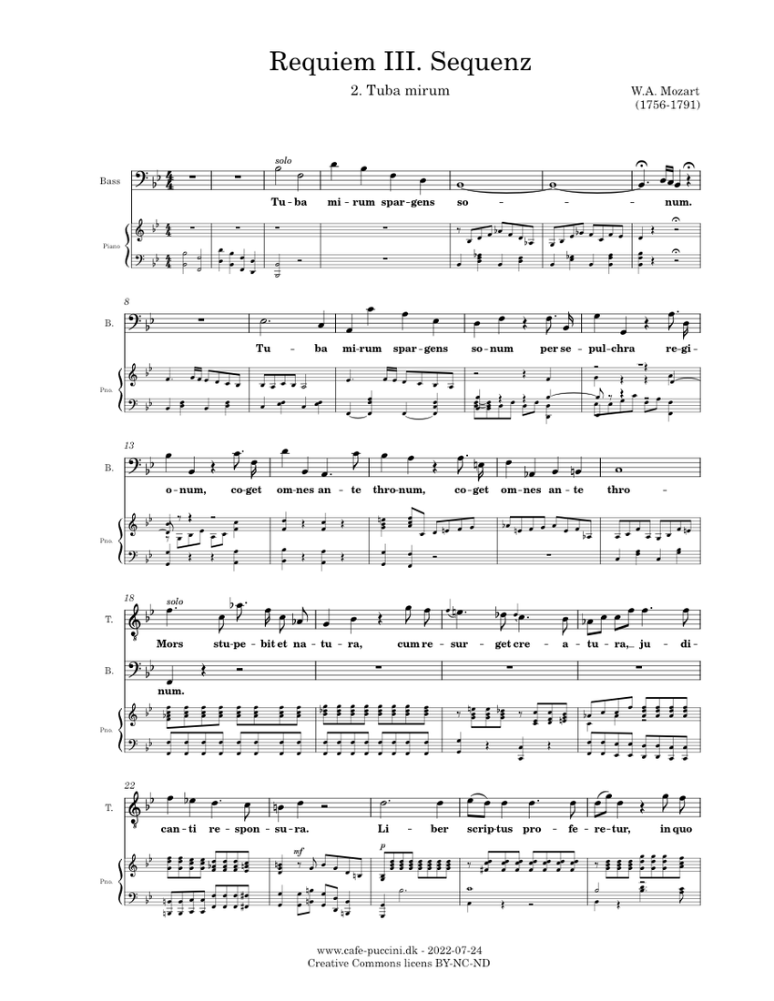 Requiem, 4. Tuba mirum - Mozart Sheet music for Piano, Soprano, Alto, Tenor  & more instruments (SATB) | Musescore.com