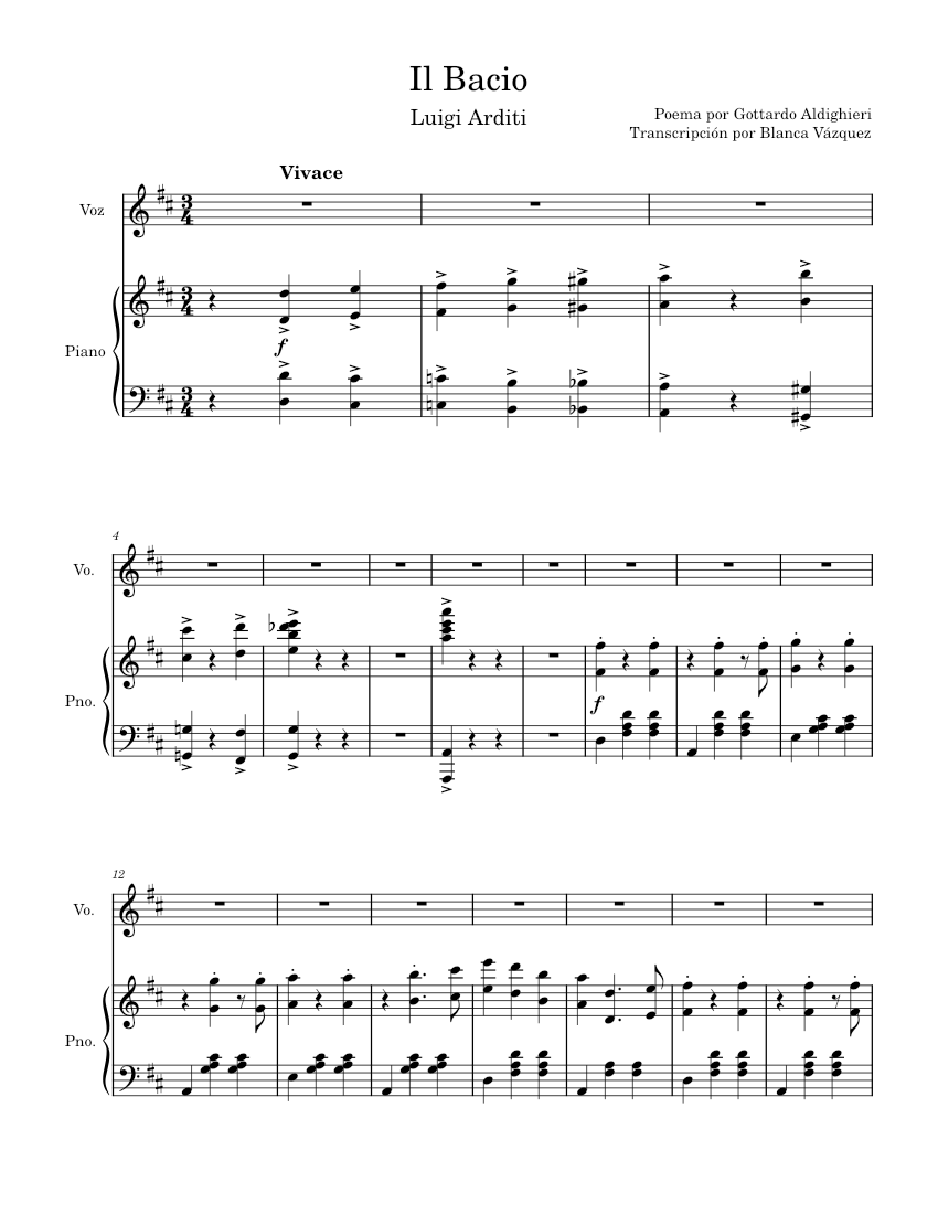 Il bacio-Luigi Arditi Sheet Music for Piano, Synthesizer (Piano-Voice ...