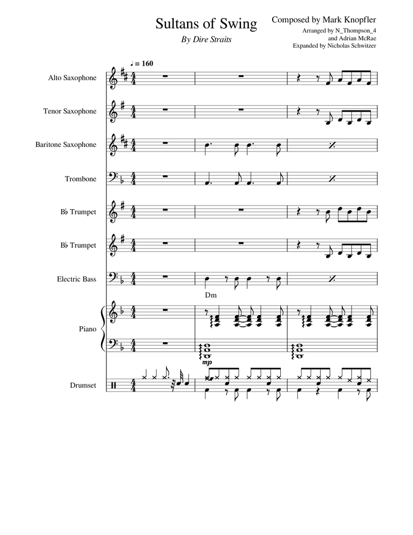 Sultans of Swing Sheet music for Piano, Trombone, Saxophone alto, Saxophone  tenor & more instruments (Jazz Band) | Musescore.com
