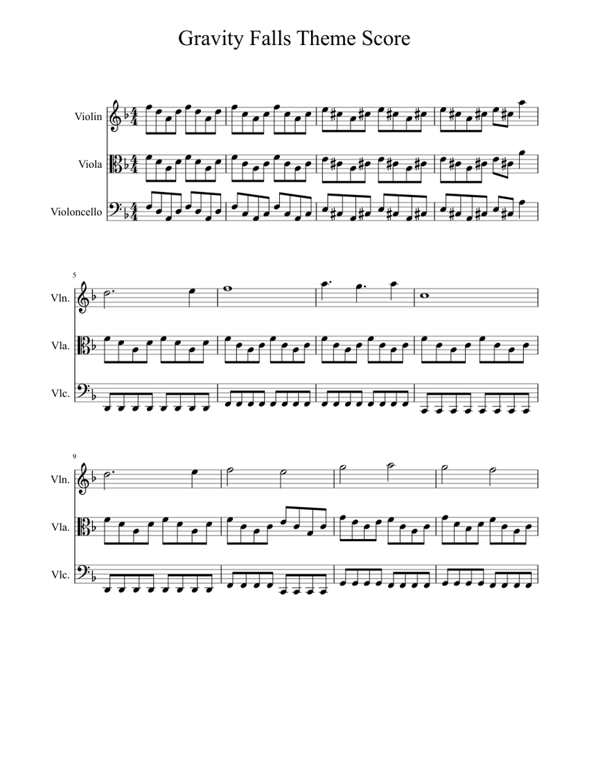Gravity Falls Theme Sheet music for Violin, Viola (Chamber ...